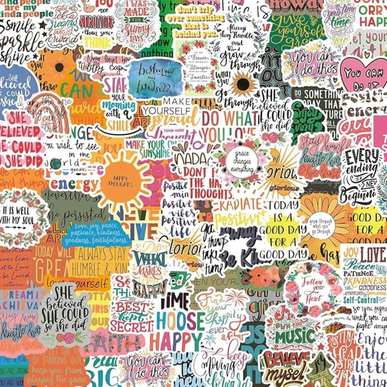 100pc Inspirational Stickers Bulk – Positive Motivational Quote Vinyl Decals for Water Bottles, Laptops & Journals – Aesthetic Affirmation Stickers for Women, Men, Teens, Girls, & Phone Cases
